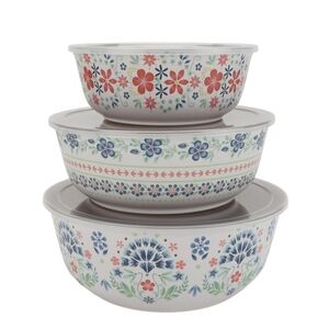 ❤️ New 2025 The Pioneer Woman Hattie Bamboo Melamine Bowl Set With Lids